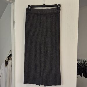 Ribbed Knit Midi Skirt - Charcoal